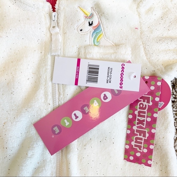 WIPPETTE SOFT FAUX SHEARLING CREAM UNICORN FOOTIE - Picture 4 of 5